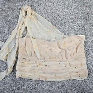 Torrid Shirt Womens Large Cream Chiffon One Shoulder Crop Top Star Moon Clusters